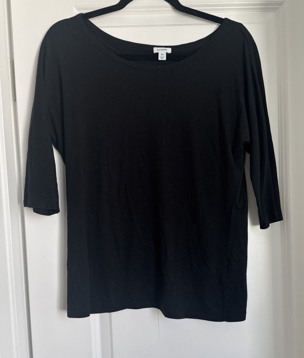Cuyana Black 3/4 Sleeve Scoop Boat Neck Pullover Top Size XS